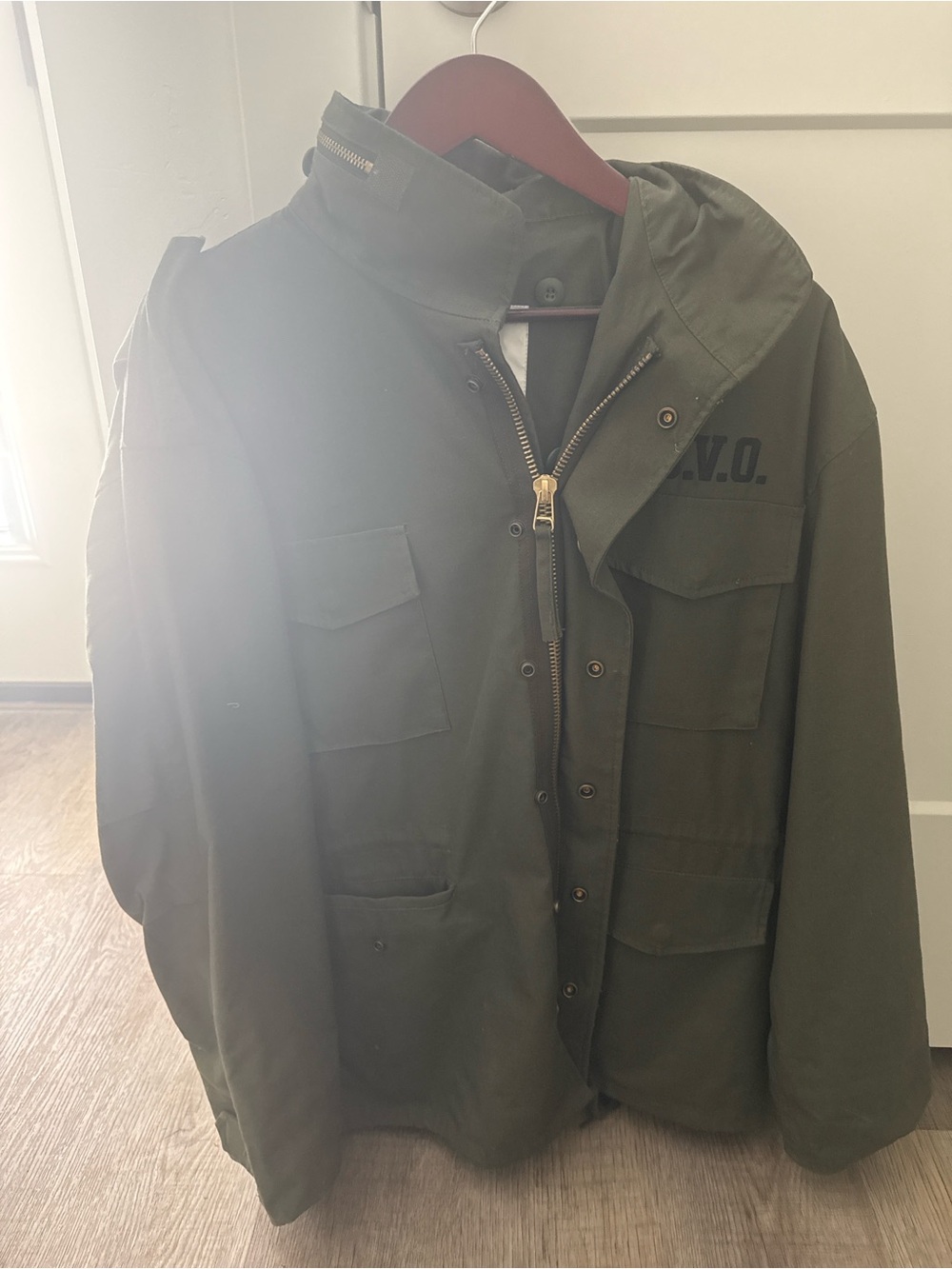 Men's Olive Green Military Field Jacket with Hood